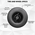 13x5.00-6 black flat-free front tire and 6x3.25 wheel assembly specifications