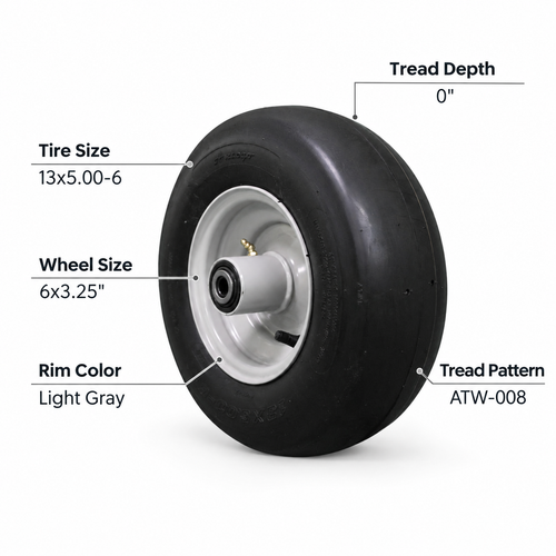 13x5.00-6 tire and 6x3.25 light gray wheel assembly specifications