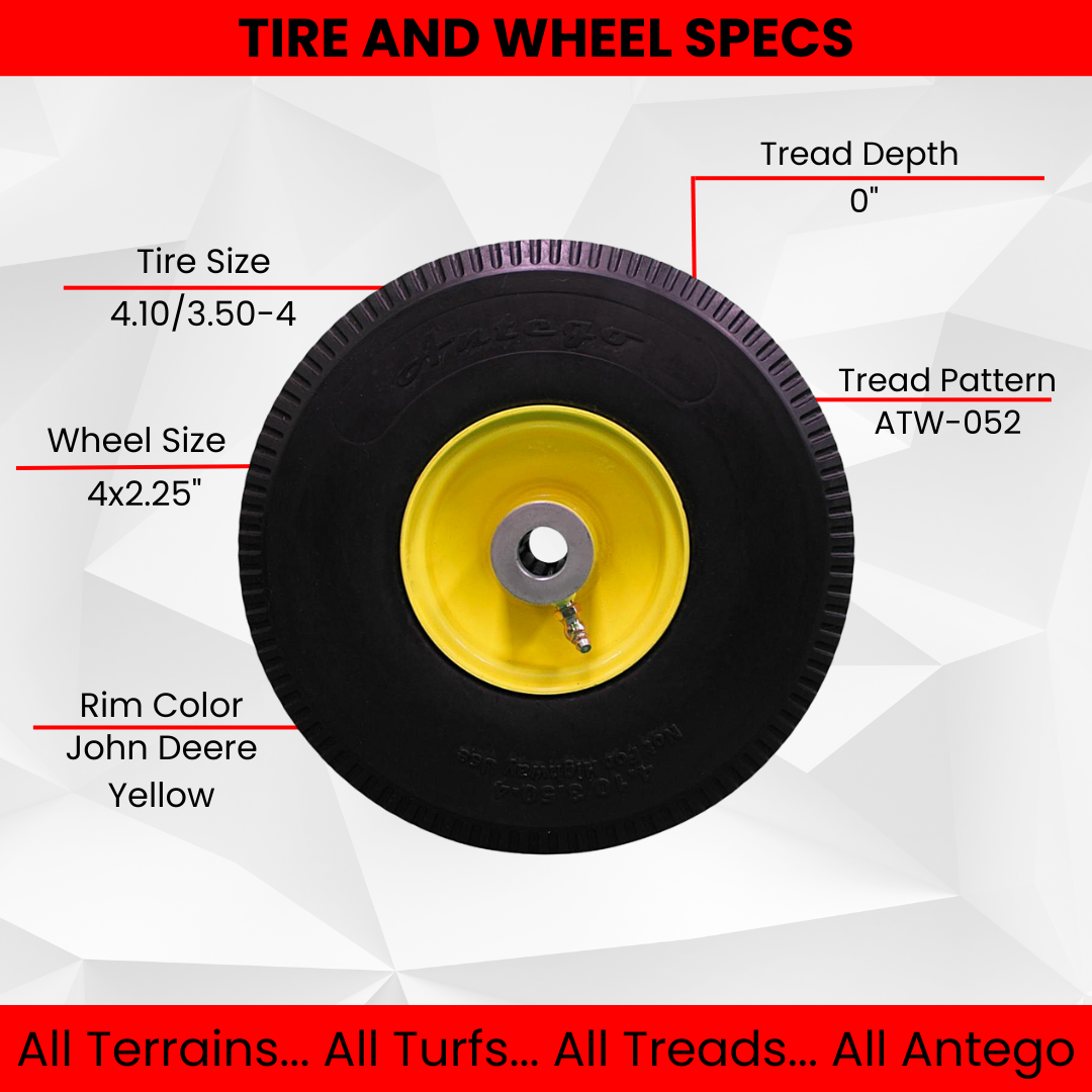4.10/3.50-4 (10") Urethane Flat Free Wheel & Tire Assembly/Sawtooth tread, 2-Pack, 4-1/4" Hub with 3/4" bore. Replaces Toro 105-3471 & others product image