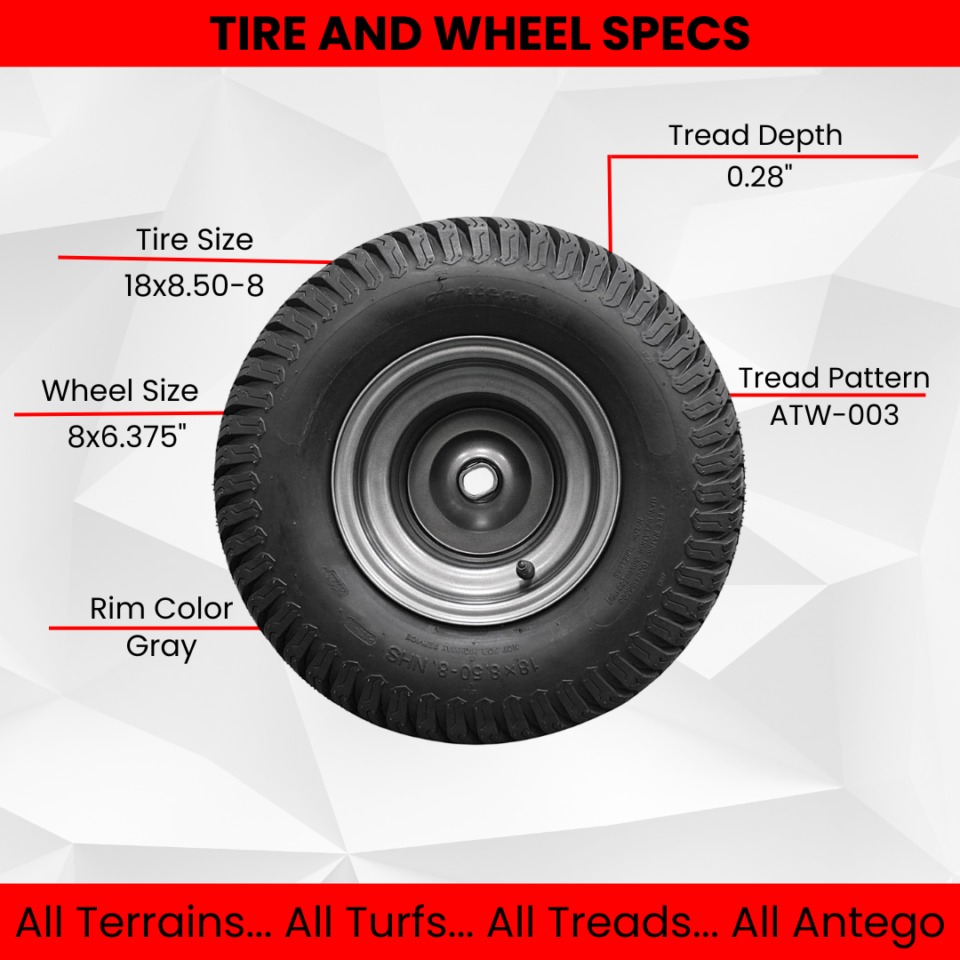 18x8.50-8 Tire with 8x6.375 Wheel Assembly, 2-Pack Ariens 07101130, Fits Ikon-X, Gravely ZTX Zero Turn Mowers *Due to supply, we may substitute 18x9.50 tires* product image