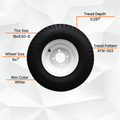 18x9.50-8 Toro and Exmark tire and white wheel assembly specifications: 8x7 wheel, ATW-003 tread, 0.297-inch tread depth