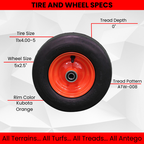 11x4.00-5 Kubota-Orange Tire & Wheel Assemblies, 4-Ply, 2-Pack product image