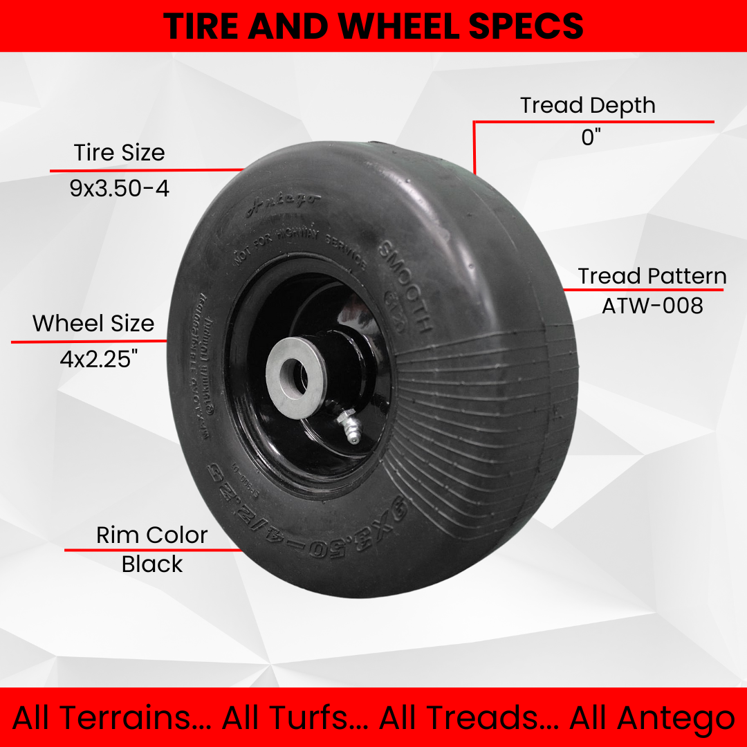 9x3.50-4 Flat Proof, Smooth Semi Pneumatic with Black Wheel, Single Replacement for ARIENS and Gravely product image
