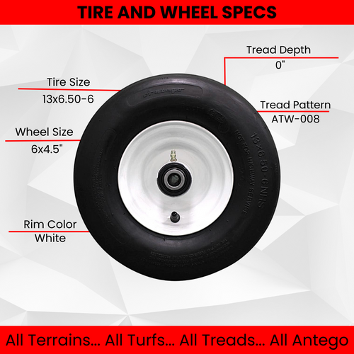 13x6.50-6 4 Ply Smooth with 6x4.5 White Wheel Assembly for Exmark & Toro, 2-Pack product image
