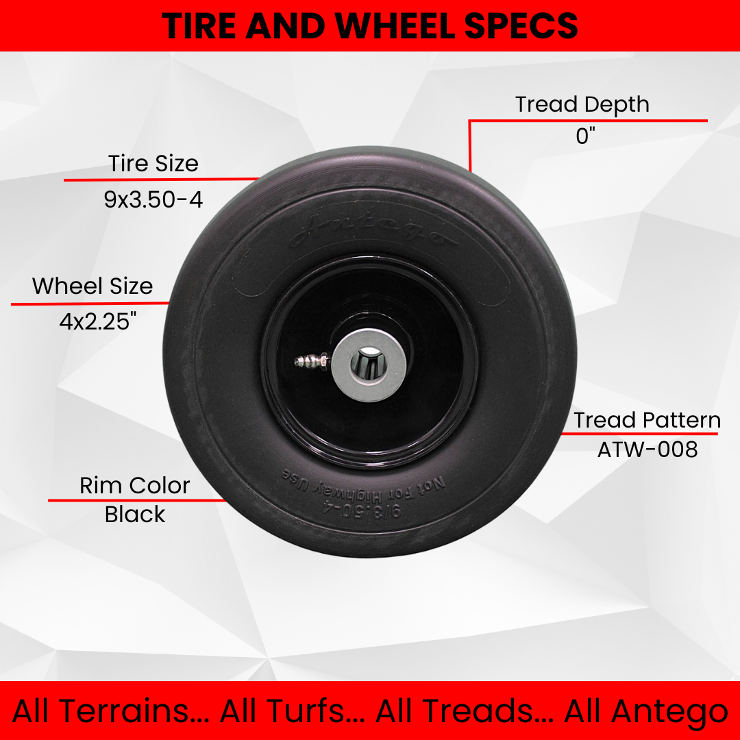 9x3.50-4 Flat Free Tire and Wheel Assemblies - Fits GRAVELY 45205, 3.25" Hub, 3/4" Caged Roller Bearings, 2-Pack product image