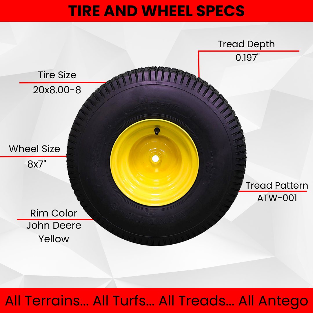 20x8.00-8 4 Ply Tires with 8x7 John Deere Yellow Wheels for Lawn & Garden Mower Turf Tires, Single product image