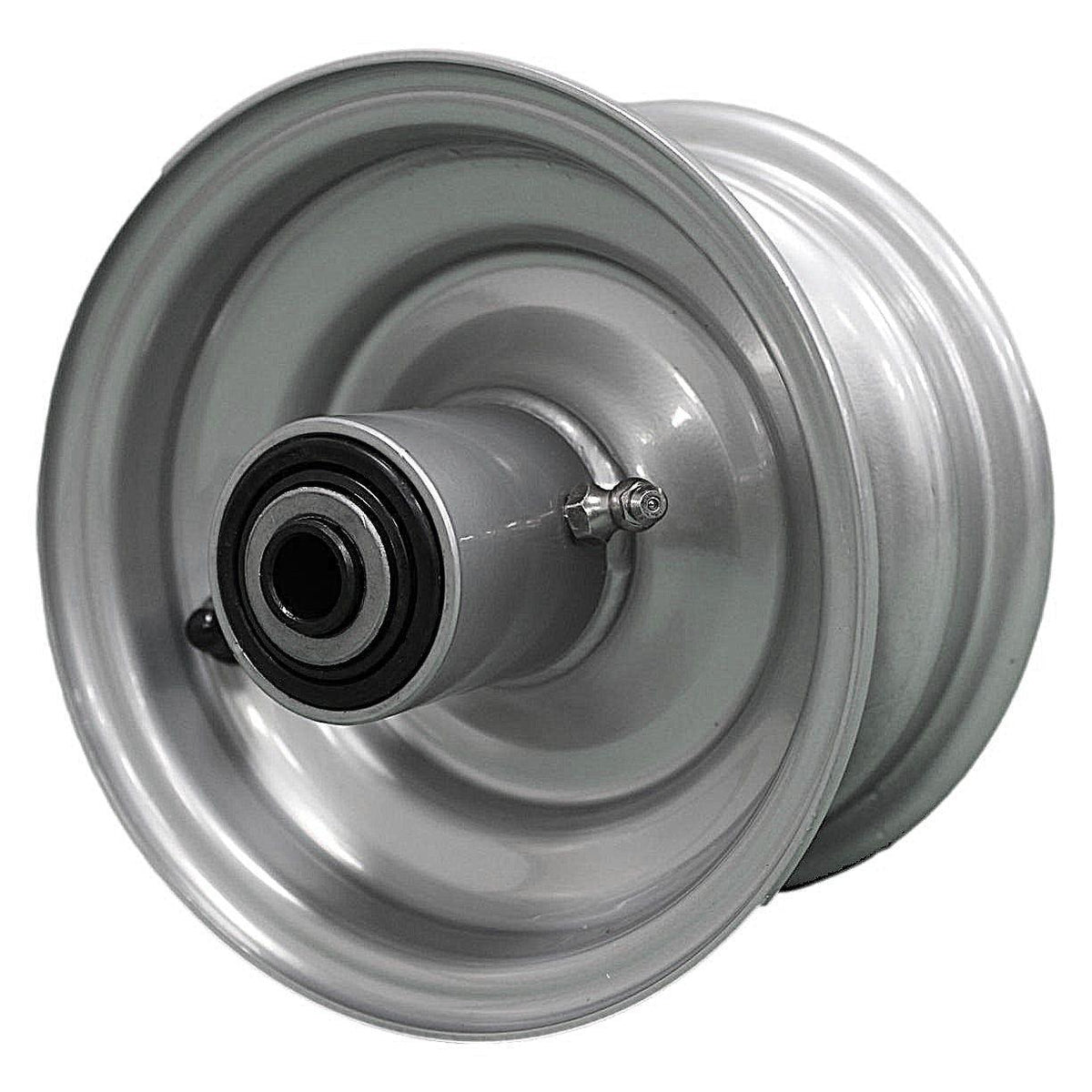 6x3.25 Chrome-Silver Mower Wheels, 5.875-Inch Hub, Tapered Bearings, 2-Pack product image