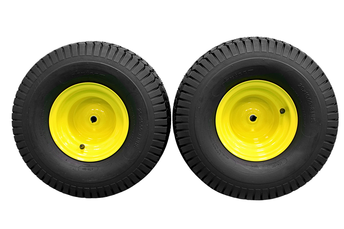 20x10.00-8 Tires with 8x7 John Deere Yellow Wheels 2 Ply for Lawn & Garden Mower Turf Tires, 2-Pack product image