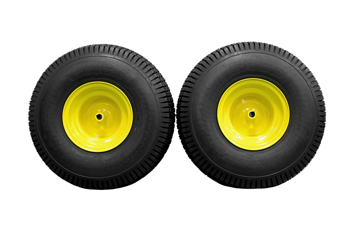 20x8.00-8 4 Ply Tires with 8x7 John Deere Yellow Wheels for Lawn & Garden Mower Turf Tires, 2-Pack product image