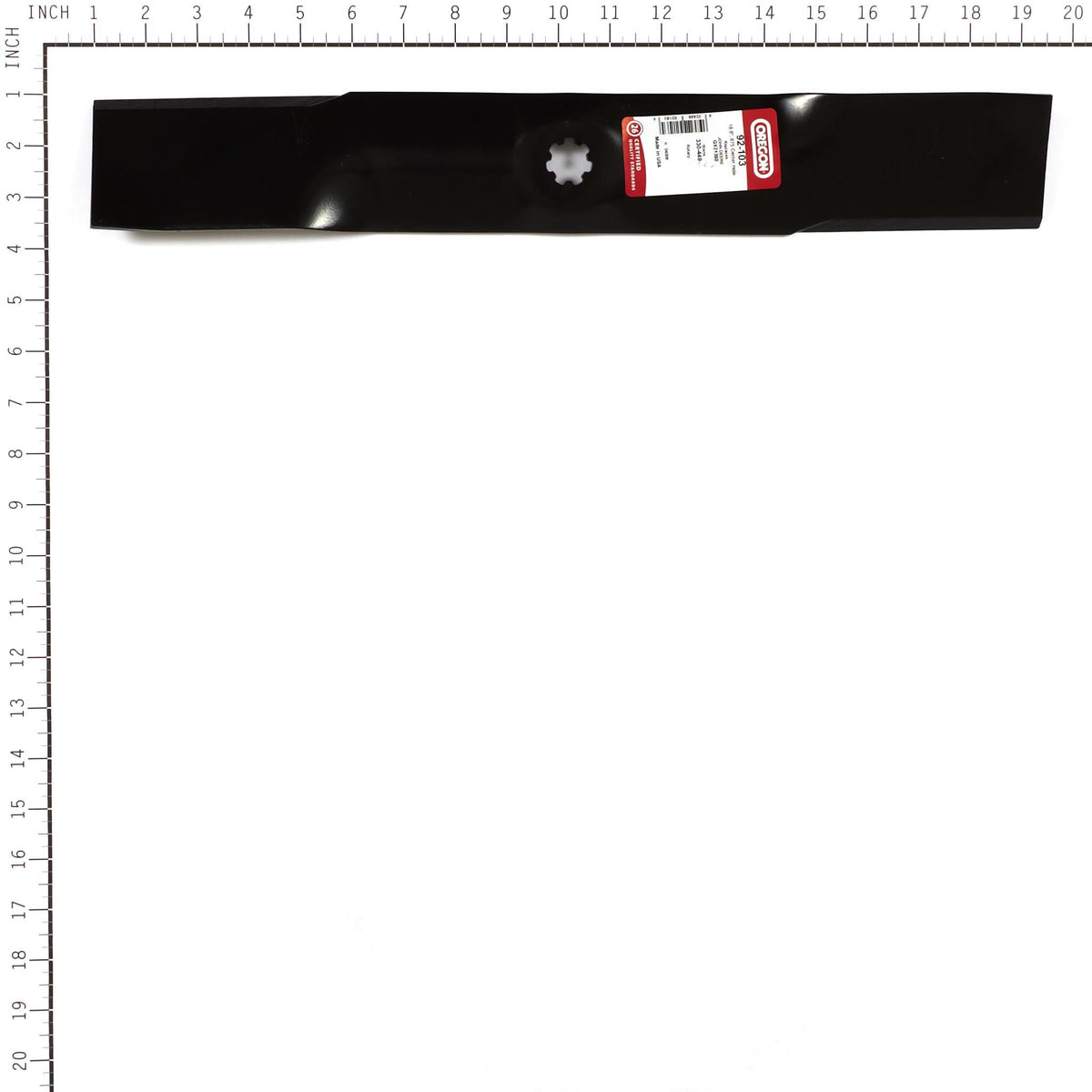 92-103 Mower Blade for John Deere GX21380 — 18-5/8 in. — manufacturer view 2; verify complete part number and deck configuration