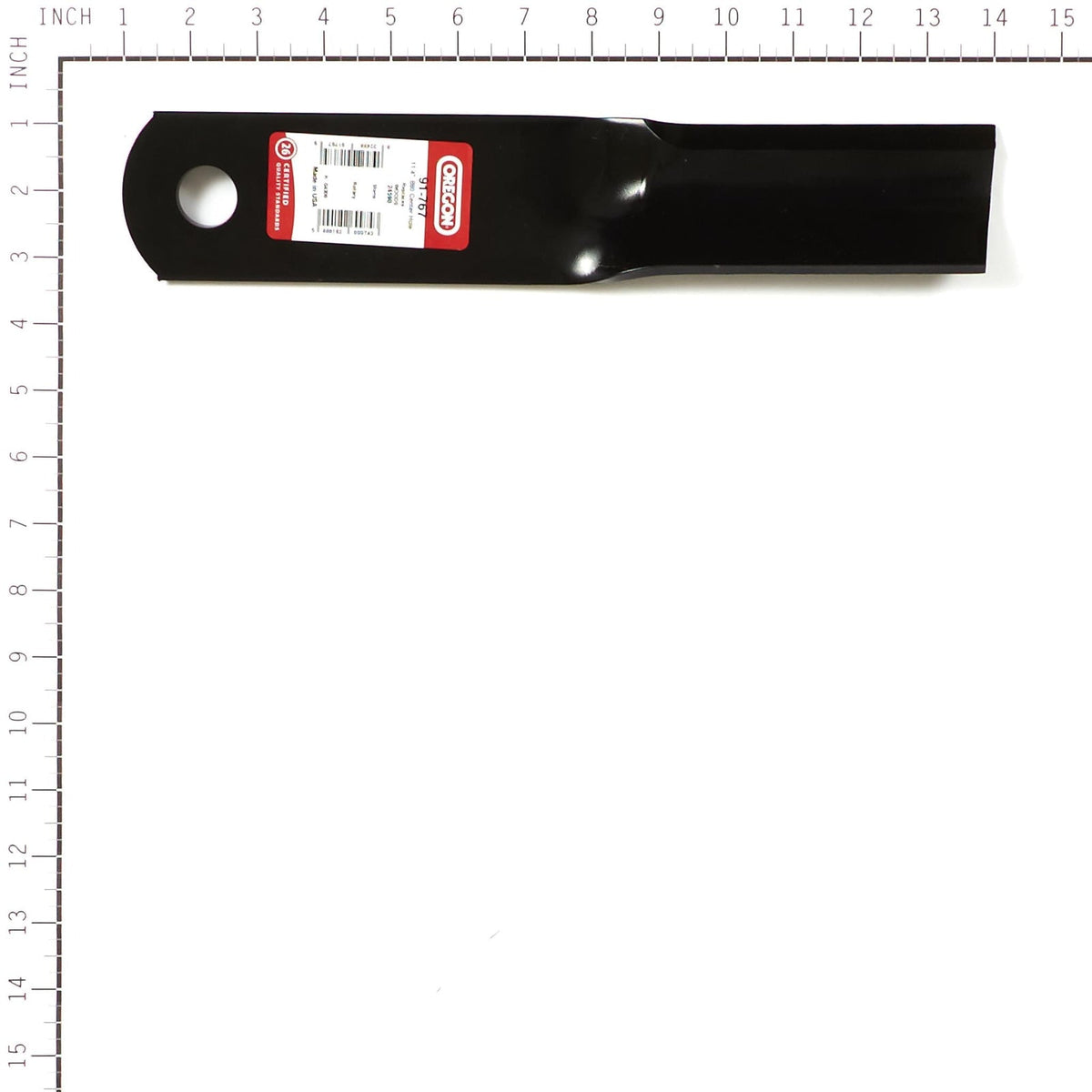 Oregon 91-767 mower blade for Woods, profile view