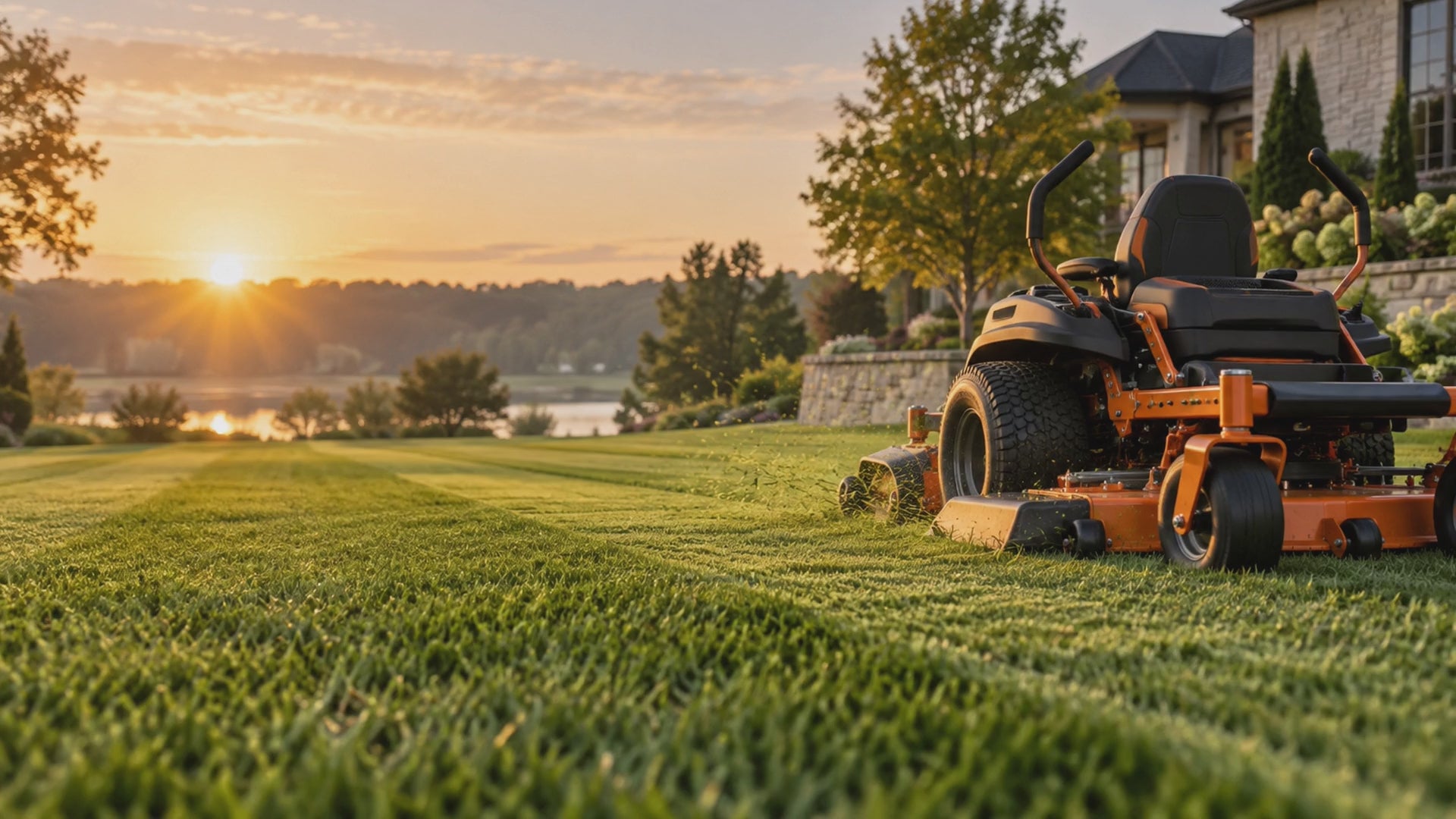 MowForge Supply homepage hero video showing mower parts, maintenance, and a freshly cut lawn